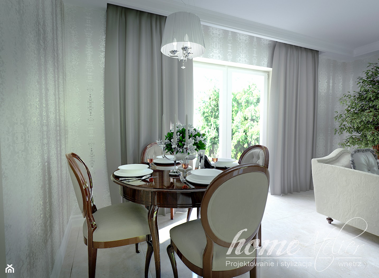 Klasyczne Cappuccino - Mała biała jadalnia w salonie, styl tradycyjny - zdjęcie od Home Atelier Aneta Rosińska-Dadsi - Homebook