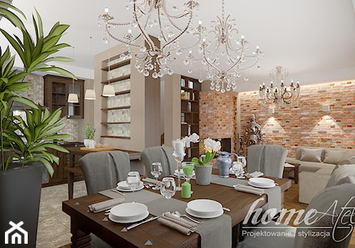 Kolonialny Modern - Średnia beżowa jadalnia w salonie w kuchni, styl tradycyjny - zdjęcie od Home Atelier Aneta Rosińska-Dadsi