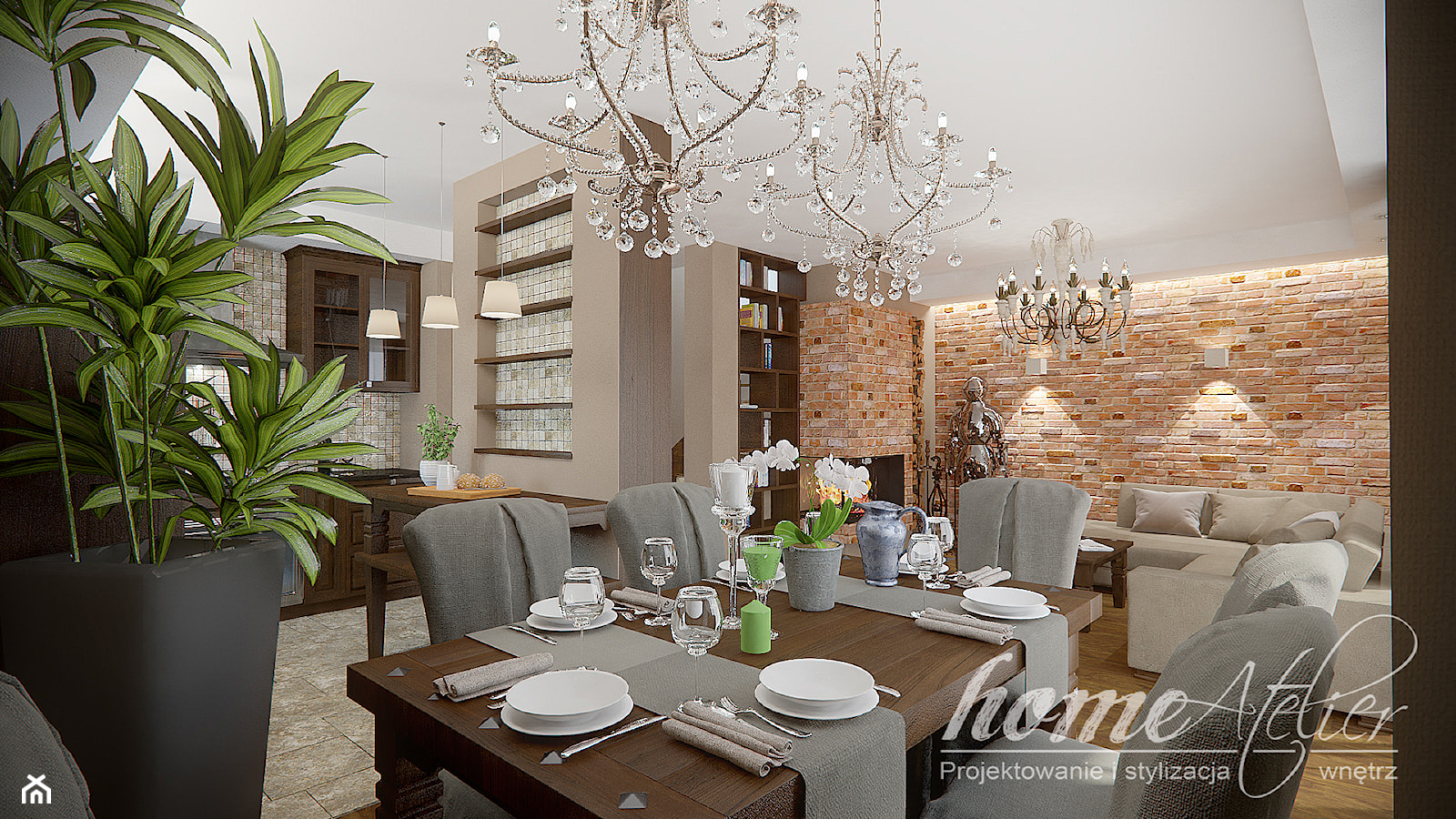 Kolonialny Modern - Średnia beżowa jadalnia w salonie w kuchni, styl tradycyjny - zdjęcie od Home Atelier Aneta Rosińska-Dadsi - Homebook