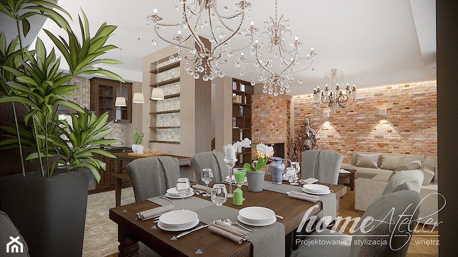 Kolonialny Modern - Średnia beżowa jadalnia w salonie w kuchni, styl tradycyjny - zdjęcie od Home Atelier Aneta Rosińska-Dadsi