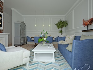 Lazurowy Vintage - Średni biały szary salon z jadalnią, styl vintage - zdjęcie od Home Atelier Aneta Rosińska-Dadsi