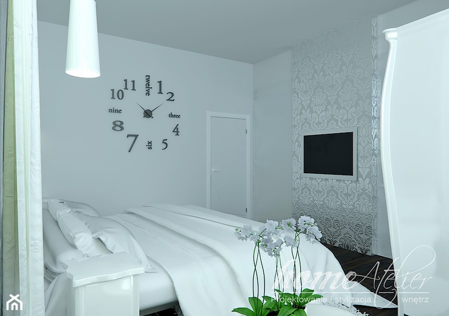 Black & White - Mała biała szara sypialnia, styl glamour - zdjęcie od Home Atelier Aneta Rosińska-Dadsi