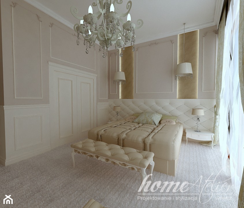 W duchu art Deco - Średnia biała szara sypialnia, styl glamour - zdjęcie od Home Atelier Aneta Rosińska-Dadsi