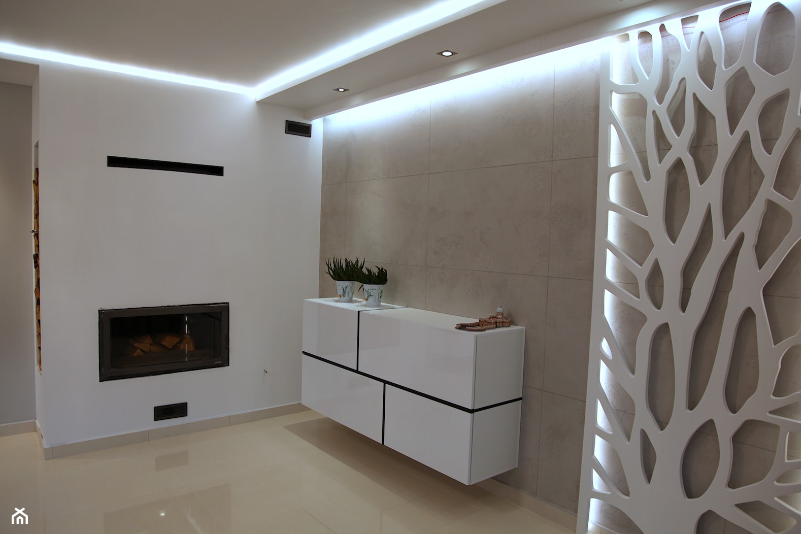 Udomowiony beton - Średni beżowy biały salon, styl nowoczesny - zdjęcie od Home Atelier Aneta Rosińska-Dadsi - Homebook