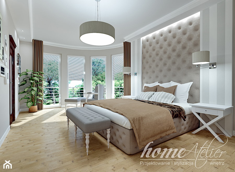 Klasyczne Caffe Latte - Duża beżowa biała szara sypialnia, styl tradycyjny - zdjęcie od Home Atelier Aneta Rosińska-Dadsi