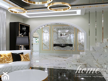 Aranżacje wnętrz - Salon: Gold Luxury - Średni biały salon, styl glamour - Home Atelier Aneta Rosińska-Dadsi. Przeglądaj, dodawaj i zapisuj najlepsze zdjęcia, pomysły i inspiracje designerskie. W bazie mamy już prawie milion fotografii!