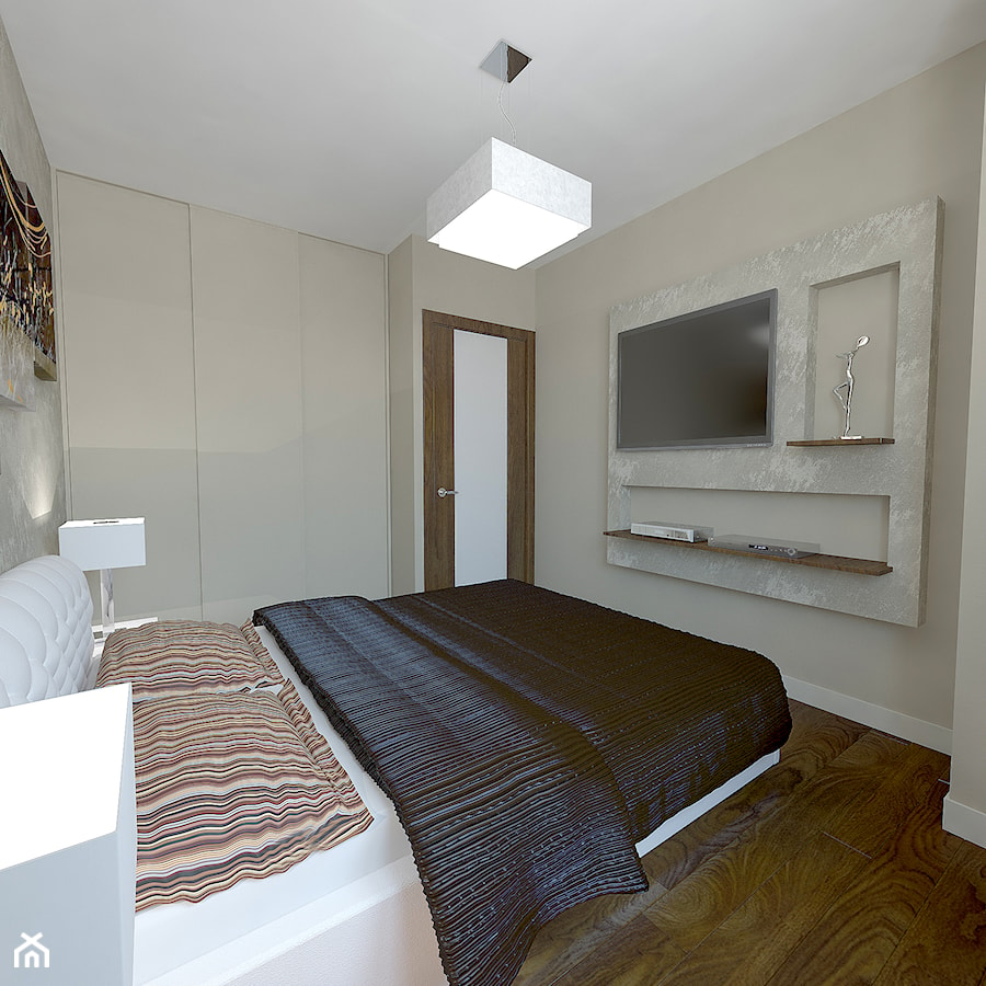 Fornir kamienny jako główny element wystroju wnętrza - Średnia beżowa biała sypialnia, styl nowoczesny - zdjęcie od Home Atelier Aneta Rosińska-Dadsi