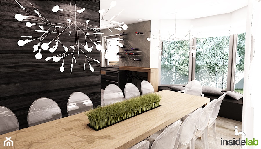 REZYDENCJA POD KRAKOWEM - Duża biała czarna szara jadalnia w salonie, styl nowoczesny - zdjęcie od Insidelab