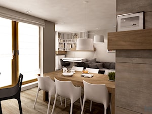 Apartament w wielu odcieniach szarości - Średnia beżowa jadalnia w salonie, styl nowoczesny - zdjęcie od Insidelab