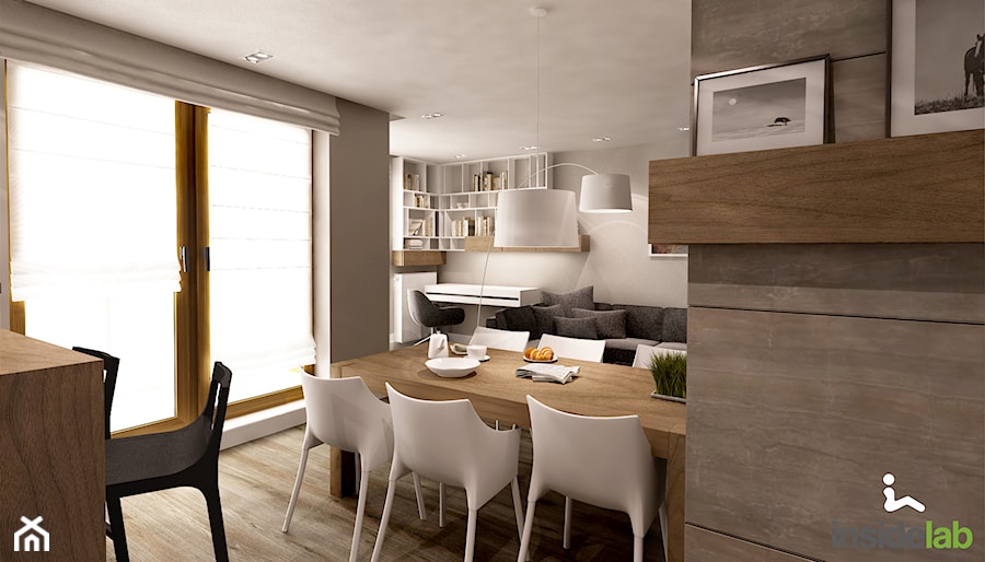 Apartament w wielu odcieniach szarości - Średnia beżowa jadalnia w salonie, styl nowoczesny - zdjęcie od Insidelab