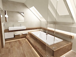 DOM Z KOMINKIEM - Duża na poddaszu z dwoma umywalkami łazienka, styl nowoczesny - zdjęcie od Insidelab