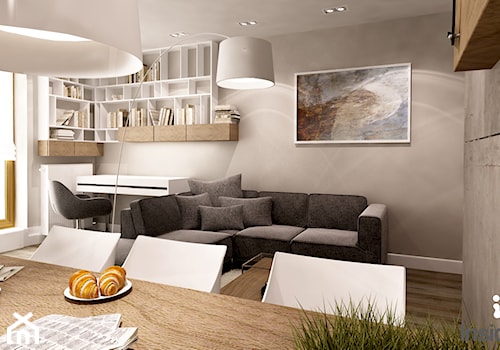 Apartament w wielu odcieniach szarości - Mały beżowy biały salon z jadalnią, styl nowoczesny - zdjęcie od Insidelab