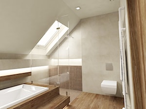 DOM Z KOMINKIEM - Średnia na poddaszu łazienka z oknem, styl nowoczesny - zdjęcie od Insidelab