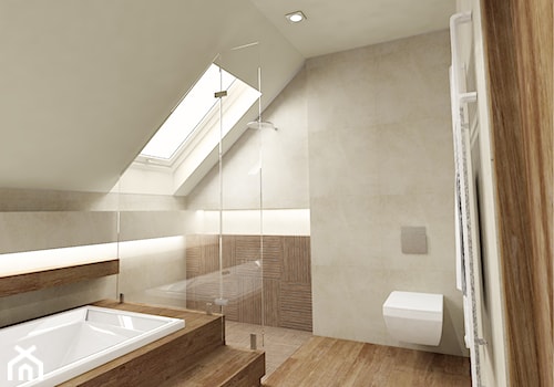 DOM Z KOMINKIEM - Średnia na poddaszu łazienka z oknem, styl nowoczesny - zdjęcie od Insidelab