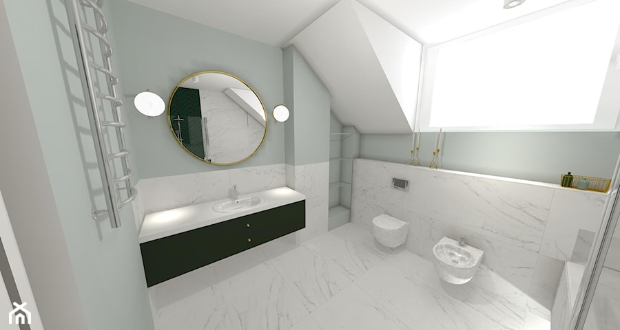 Łazienka - Średnia na poddaszu z punktowym oświetleniem łazienka z oknem, styl nowoczesny - zdjęcie od IN360.PL specjaliści wyposażenia łazienek i wnętrz