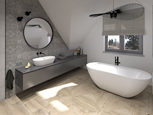 Łazienka - Średnia na poddaszu z lustrem łazienka z oknem, styl nowoczesny - zdjęcie od IN360.PL specjaliści wyposażenia łazienek i wnętrz