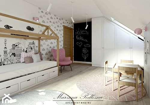 Dom jednorodzinny - Duży biały czarny pokój dziecka dla dziecka dla chłopca dla dziewczynki, styl skandynawski - zdjęcie od Marzena Podleśna
