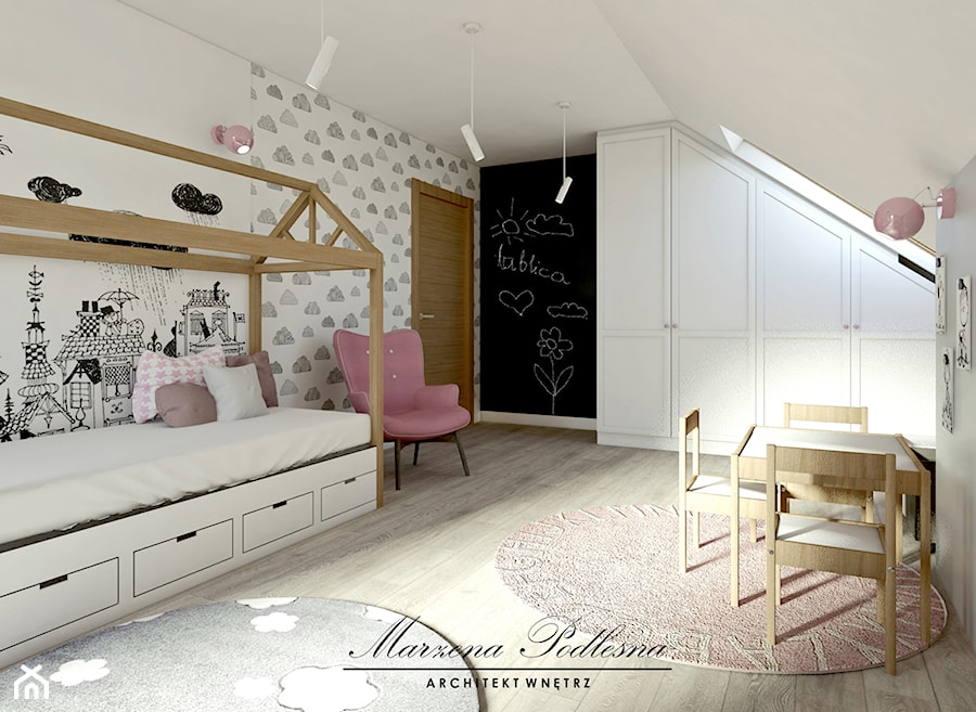 Dom jednorodzinny - Duży biały czarny pokój dziecka dla dziecka dla chłopca dla dziewczynki, styl skandynawski - zdjęcie od Marzena Podleśna