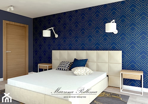 Dom jednorodzinny - Mała niebieska sypialnia, styl glamour - zdjęcie od Marzena Podleśna