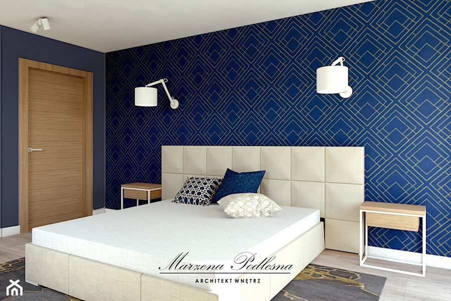 Dom jednorodzinny - Mała niebieska sypialnia, styl glamour - zdjęcie od Marzena Podleśna