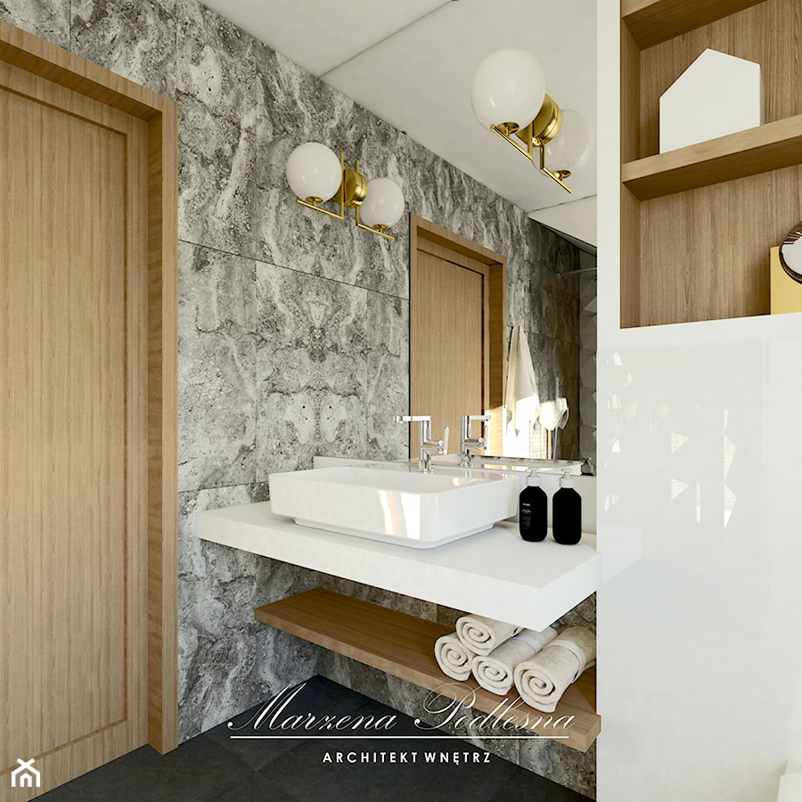 Dom jednorodzinny - Średnia bez okna z lustrem łazienka, styl nowoczesny - zdjęcie od Marzena Podleśna