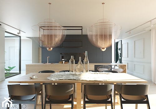 Miedziany akcent - Średnia biała jadalnia w kuchni, styl nowoczesny - zdjęcie od MOBO