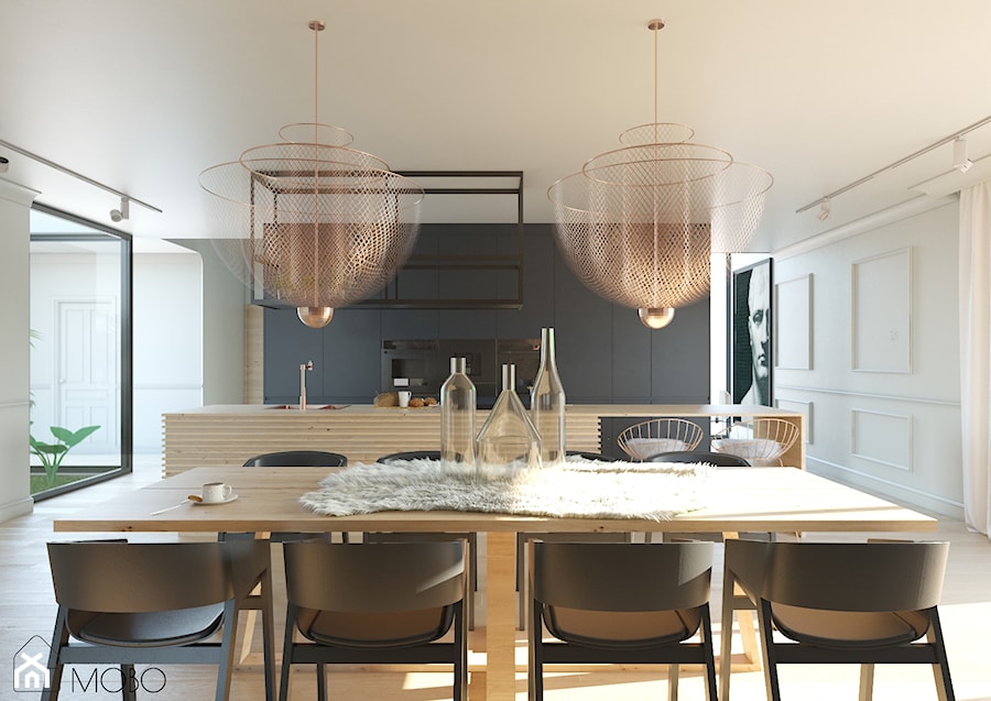 Miedziany akcent - Średnia biała jadalnia w kuchni, styl nowoczesny - zdjęcie od MOBO