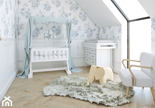 Miedziany akcent - Mały biały pokój dziecka dla niemowlaka dla chłopca dla dziewczynki, styl skandynawski - zdjęcie od MOBO