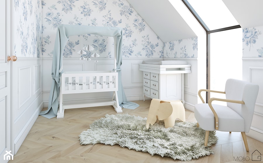 Miedziany akcent - Mały biały pokój dziecka dla niemowlaka dla chłopca dla dziewczynki, styl skandynawski - zdjęcie od MOBO