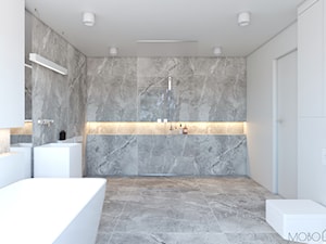 Minimalistyczna łazienka - Duża jako pokój kąpielowy z punktowym oświetleniem łazienka z oknem, styl minimalistyczny - zdjęcie od MOBO