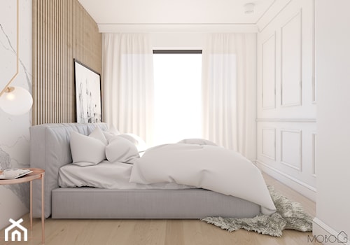 Miedziany akcent - Mała biała sypialnia, styl nowoczesny - zdjęcie od MOBO