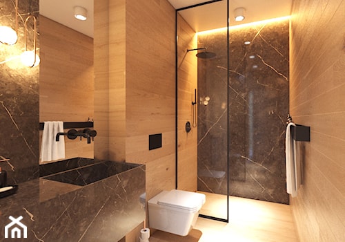 Miedziany akcent - Średnia bez okna z lustrem z punktowym oświetleniem łazienka, styl nowoczesny - zdjęcie od MOBO