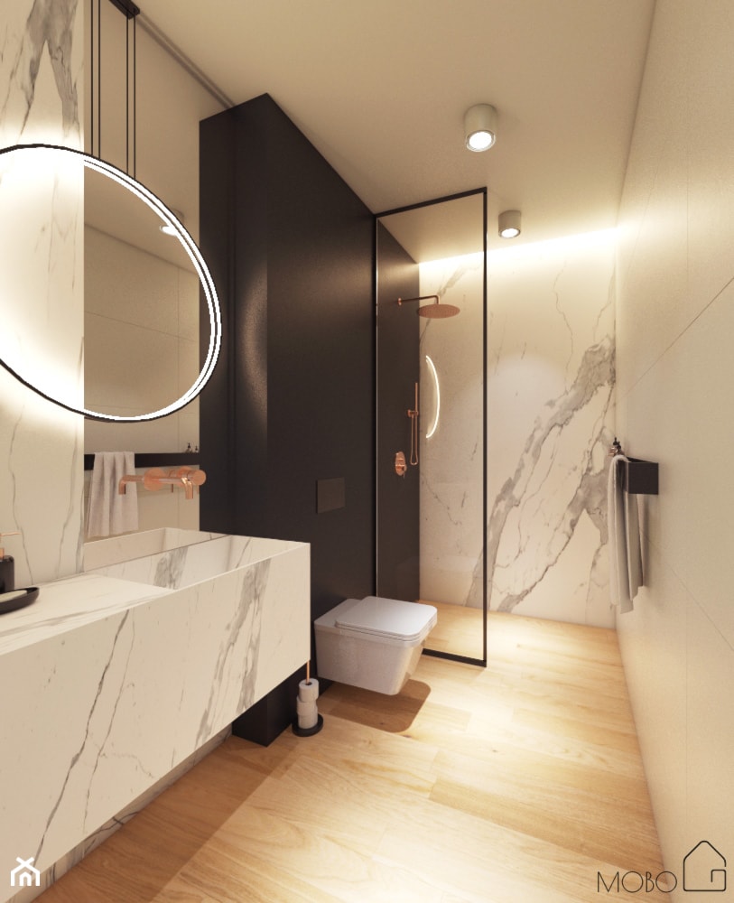 Miedziany akcent - Średnia z punktowym oświetleniem łazienka, styl nowoczesny - zdjęcie od MOBO