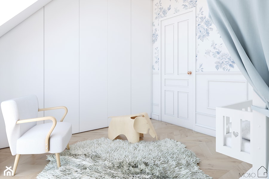 Miedziany akcent - Średni biały pokój dziecka dla niemowlaka dla chłopca dla dziewczynki, styl skandynawski - zdjęcie od MOBO