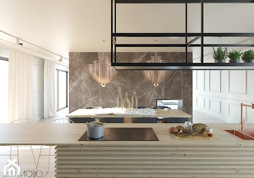 Miedziany akcent - Duża biała jadalnia w kuchni, styl nowoczesny - zdjęcie od MOBO