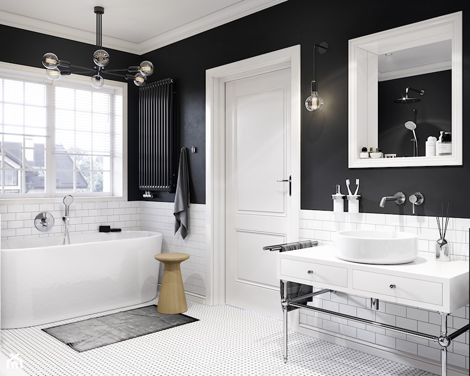 czarno-biała łazienka w stylu eklektycznym