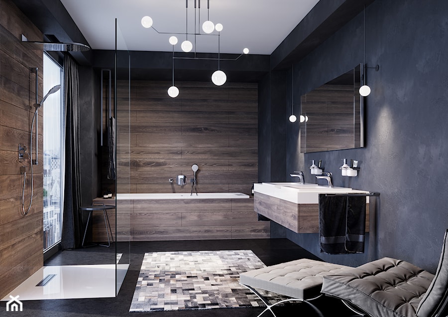 KLUDI AMEO - Średnia z lustrem z dwoma umywalkami łazienka z oknem, styl industrialny - zdjęcie od KLUDI