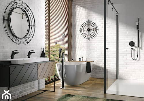 KLUDI BALANCE BLACK - Duża z dwoma umywalkami łazienka z oknem, styl industrialny - zdjęcie od KLUDI