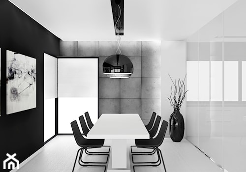 Czarno na białym - Średnia czarna szara jadalnia jako osobne pomieszczenie, styl minimalistyczny - zdjęcie od Manufaktura Studio grupa projektowa