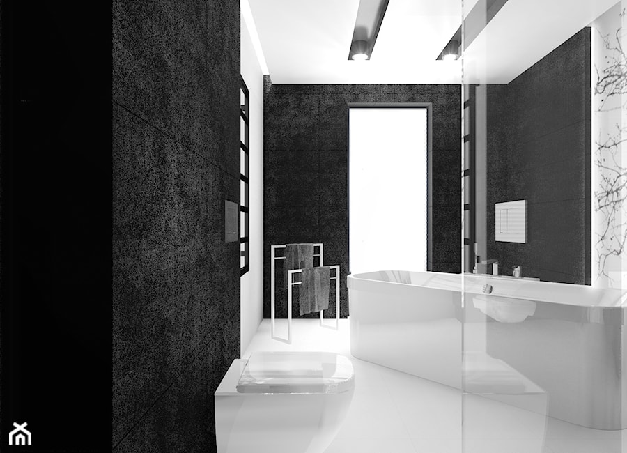 Czarno na białym - Średnia bez okna z punktowym oświetleniem łazienka, styl minimalistyczny - zdjęcie od Manufaktura Studio grupa projektowa