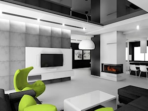 Czarno na białym - Duży biały czarny szary salon z jadalnią, styl minimalistyczny - zdjęcie od Manufaktura Studio grupa projektowa
