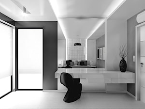 Czarno na białym - Średnia biała szara sypialnia, styl minimalistyczny - zdjęcie od Manufaktura Studio grupa projektowa