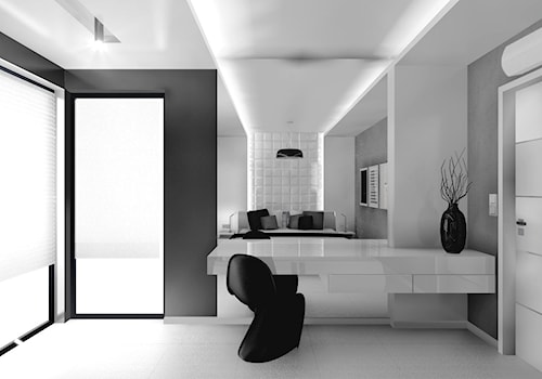Czarno na białym - Średnia biała szara sypialnia, styl minimalistyczny - zdjęcie od Manufaktura Studio grupa projektowa