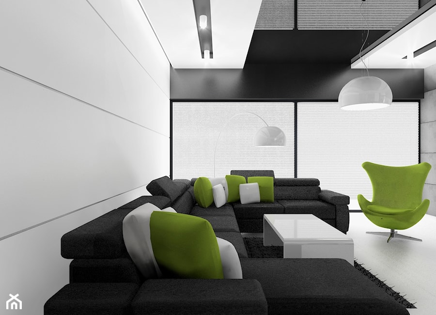 Czarno na białym - Średni biały czarny salon, styl minimalistyczny - zdjęcie od Manufaktura Studio grupa projektowa