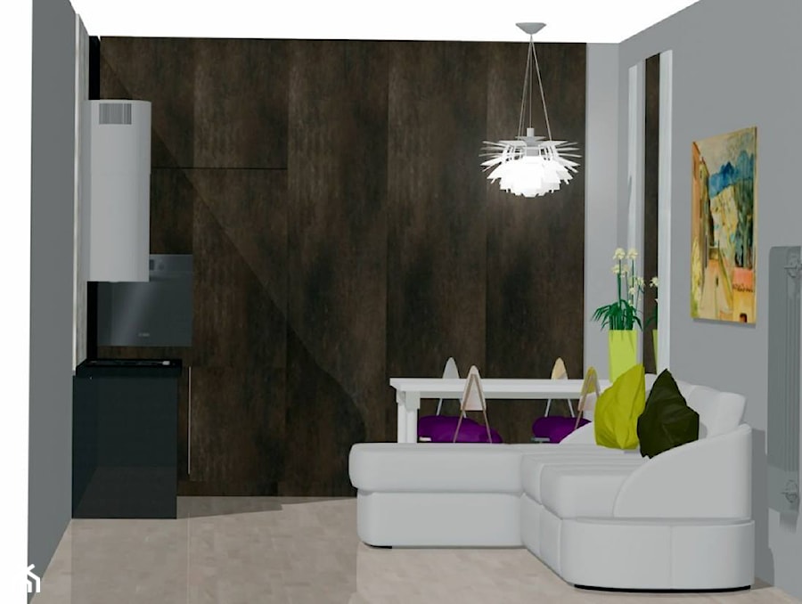 Salon z kuchnią w kawalerce. - Salon, styl minimalistyczny - zdjęcie od BiZ Art