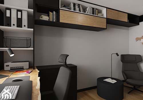 Mieszkanie z elementami czerni i naturalnego drewna - Biuro, styl nowoczesny - zdjęcie od Ten kawałek podłogi