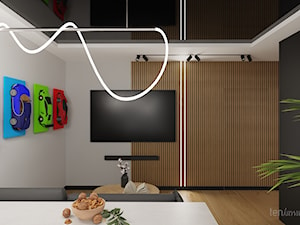 Mieszkanie z elementami czerni i naturalnego drewna - Salon, styl nowoczesny - zdjęcie od Ten kawałek podłogi