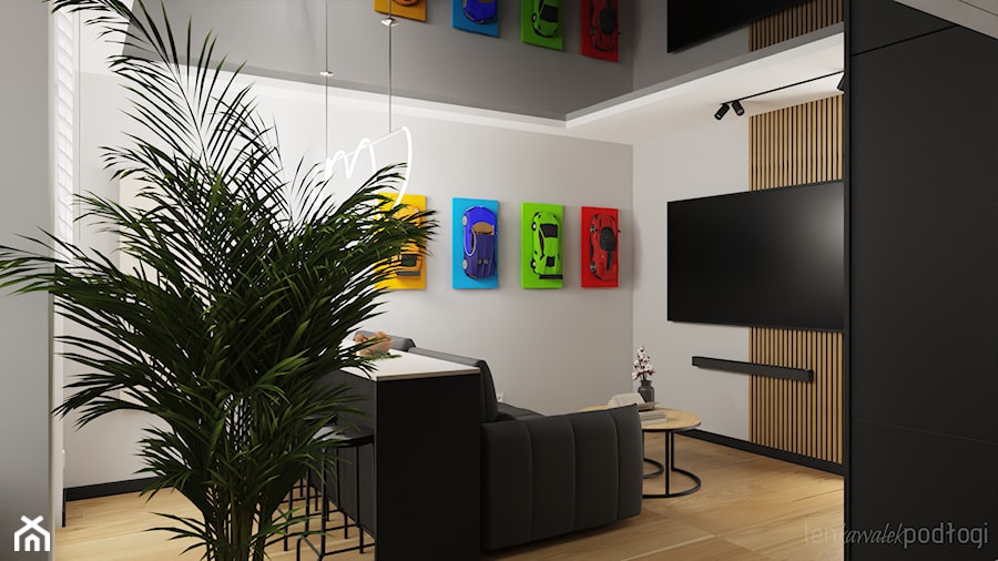Mieszkanie z elementami czerni i naturalnego drewna - Salon, styl nowoczesny - zdjęcie od Ten kawałek podłogi