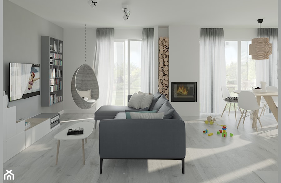 Salon- strefa wypoczynkowa z kominkiem - zdjęcie od Mohav Design