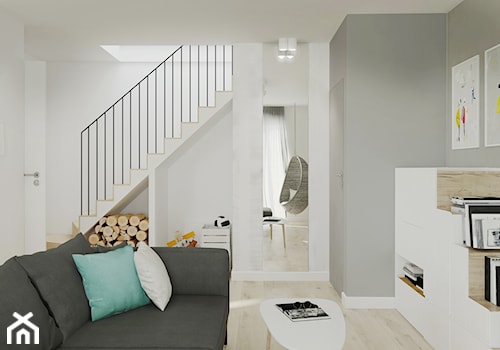 Salon z widokiem na przedpokój i schody - zdjęcie od Mohav Design